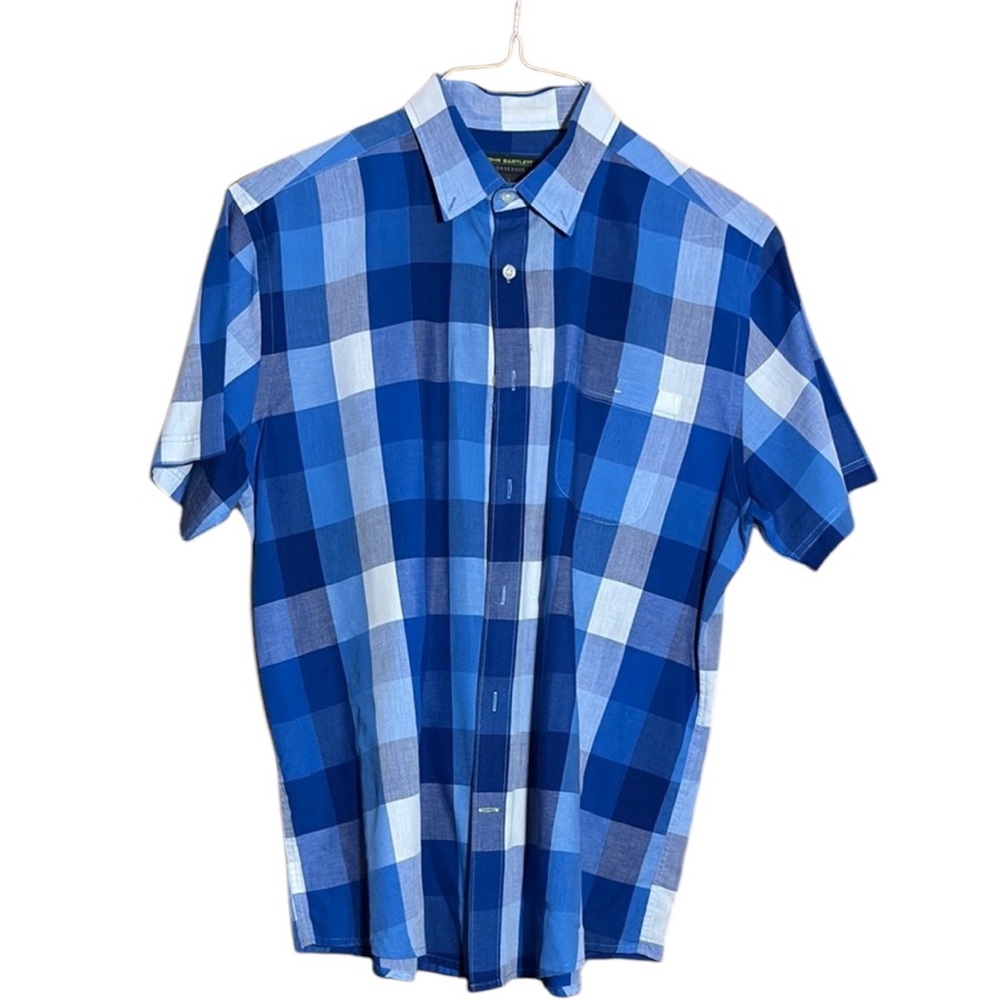 Men's Blue Plaid Shirt By John Bartlett. Size L